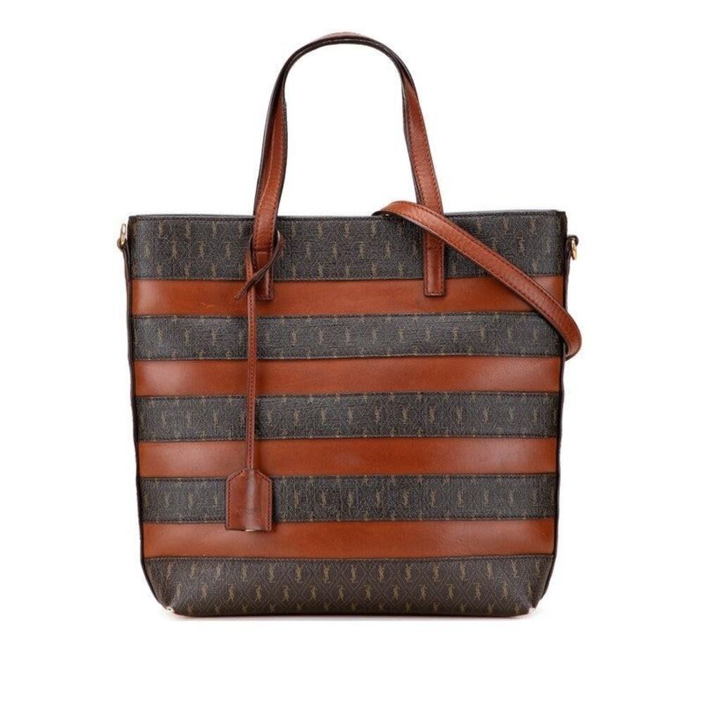 Saint Laurent Coated Canvas Le Monogram Toy Shopping Tote Brown